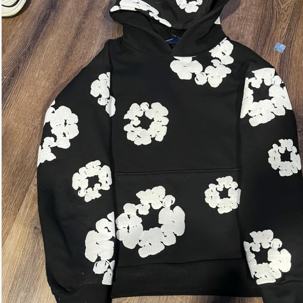 Black Hoodie with White Floral Pattern